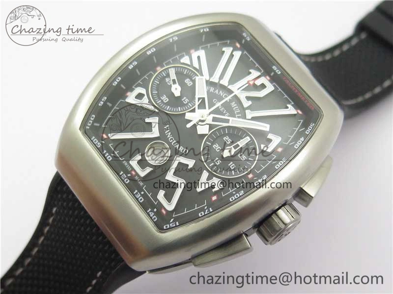 Vanguard V45 Chrono Brushed SS ABF Best Edition Black Dial on Rubber Strap A7750
