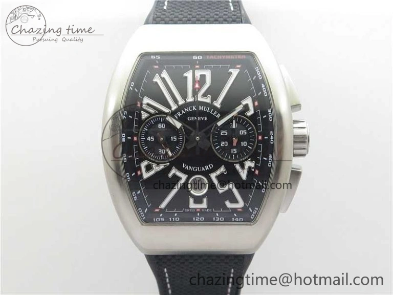 Vanguard V45 Chrono Brushed SS ABF Best Edition Black Dial on Rubber Strap A7750