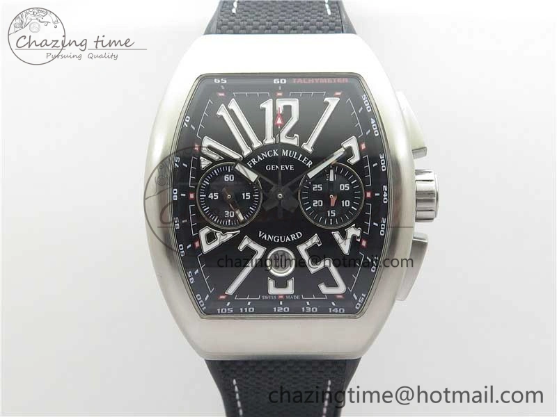 Vanguard V45 Chrono Brushed SS ABF Best Edition Black Dial on Rubber Strap A7750