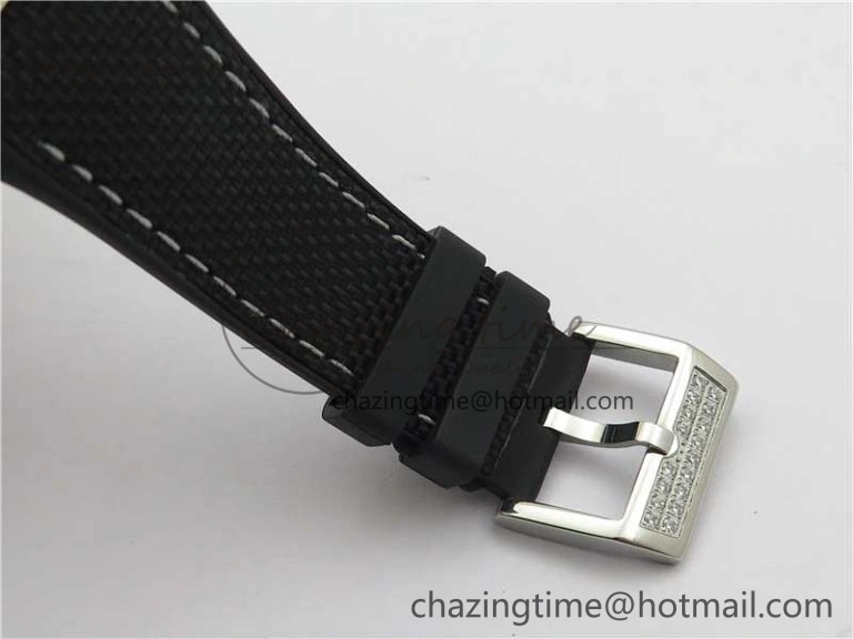 Vanguard V45 Chrono Brushed SS Pave Crystals ABF Best Edition Black Dial on Rubber Strap A7750