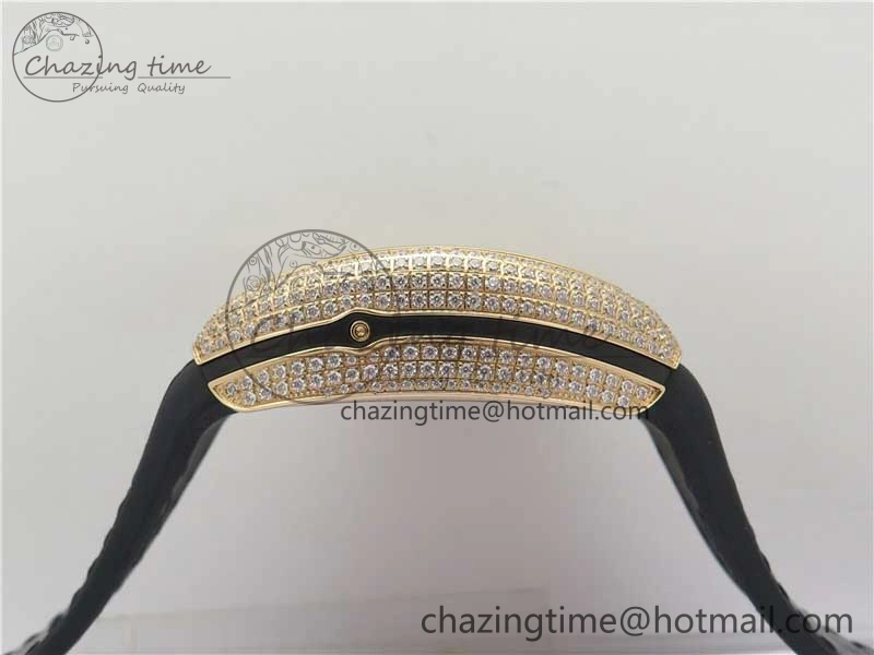 Vanguard V45 Chrono RG Pave Crystals Gold Inner Bezel ABF Best Edition Black Dial on Leather Strap A7750