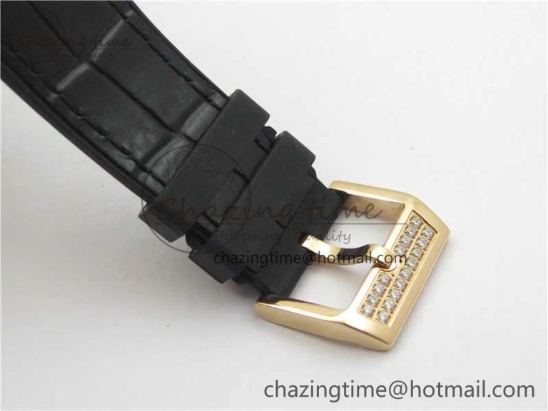 Vanguard V45 Chrono RG Pave Crystals Gold Inner Bezel ABF Best Edition Black Dial on Leather Strap A7750