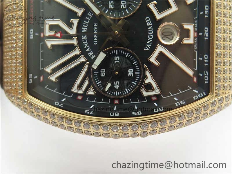 Vanguard V45 Chrono RG pave crystals ABF Best Edition Black Dial on Leather Strap A7750