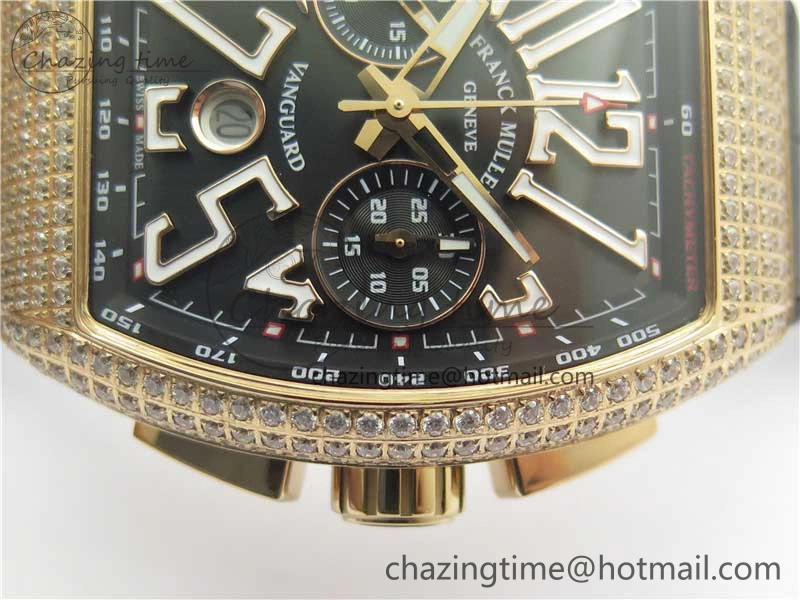 Vanguard V45 Chrono RG pave crystals ABF Best Edition Black Dial on Leather Strap A7750