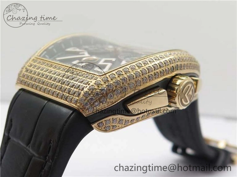 Vanguard V45 Chrono RG pave crystals ABF Best Edition Black Dial on Leather Strap A7750