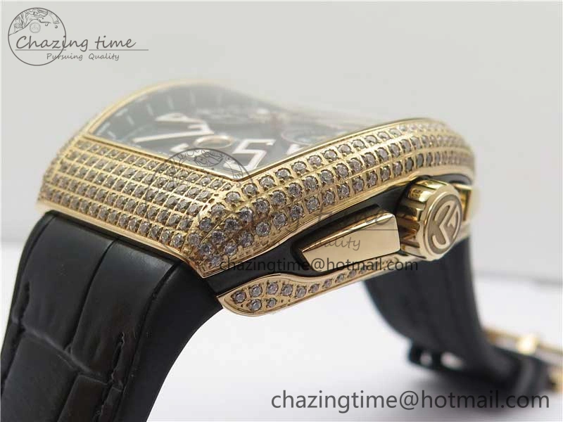Vanguard V45 Chrono RG pave crystals ABF Best Edition Black Dial on Leather Strap A7750