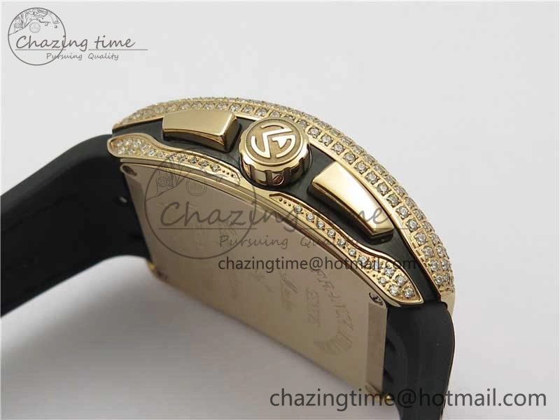 Vanguard V45 Chrono RG pave crystals ABF Best Edition Black Dial on Leather Strap A7750