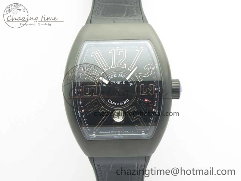 Vanguard V45 PVD Titanium TF 1:1 Best Edition Black Dial on Black Gummy Strap Black Stich A2892