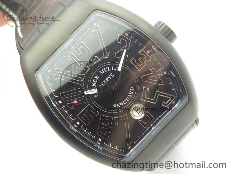 Vanguard V45 PVD Titanium TF 1:1 Best Edition Black Dial on Black Gummy Strap White Stich A2892