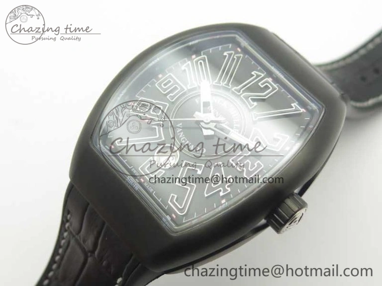 Vanguard V45 PVD Titanium TF 1:1 Best Edition Black Dial on Black Gummy Strap White Stich A2892