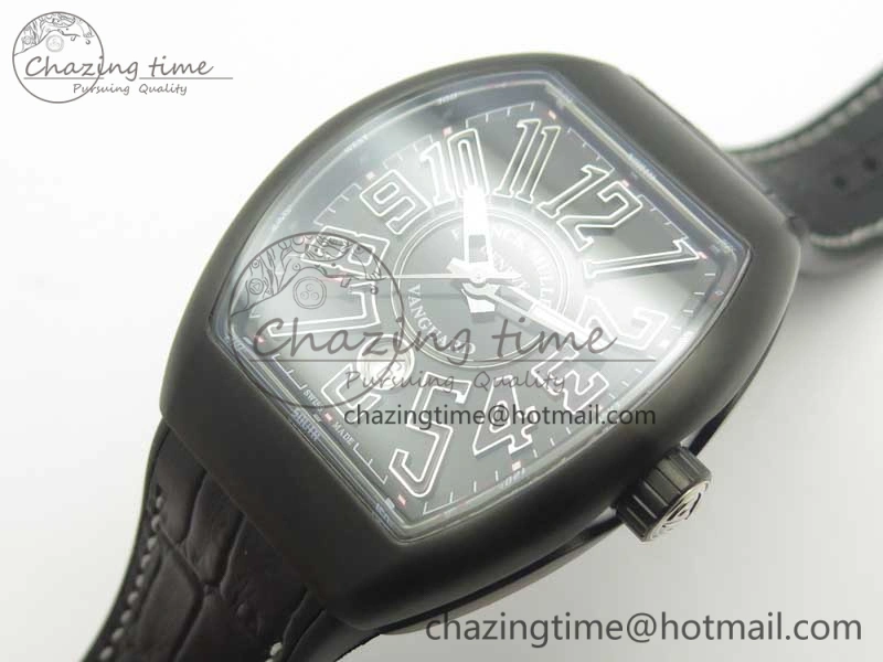 Vanguard V45 PVD Titanium TF 1:1 Best Edition Black Dial on Black Gummy Strap White Stich A2892