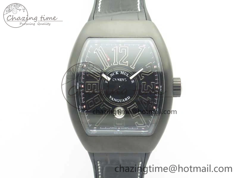 Vanguard V45 PVD Titanium TF 1:1 Best Edition Black Dial on Black Gummy Strap White Stich A2892