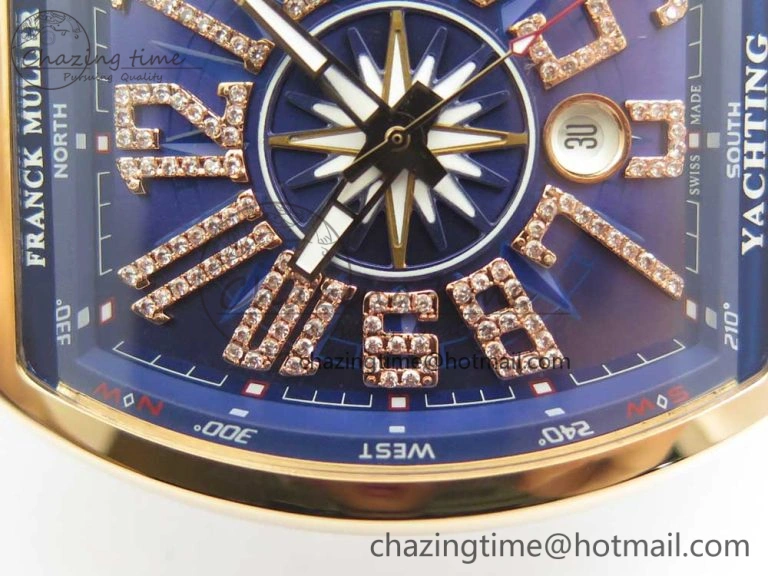 Vanguard V45 RG ABF Best Edition Blue Dial Diamonds Markers on Blue Gummy Strap A2813