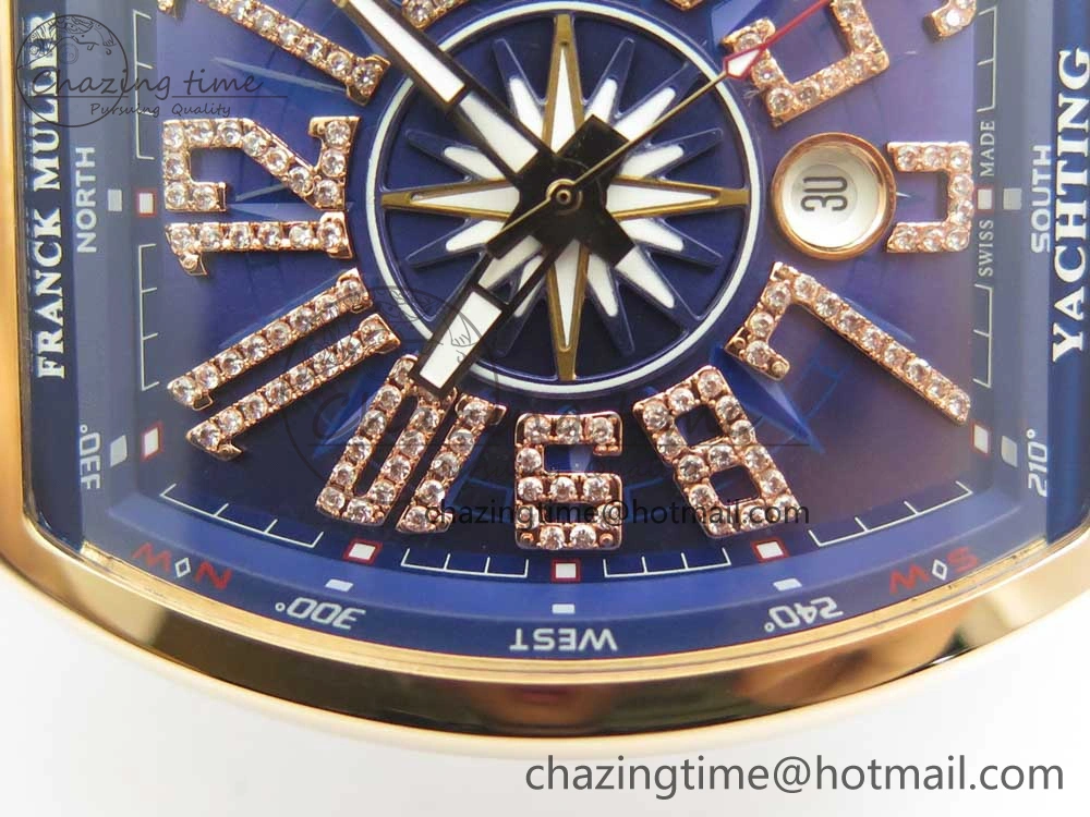 Vanguard V45 RG ABF Best Edition Blue Dial Diamonds Markers on Blue Gummy Strap A2813