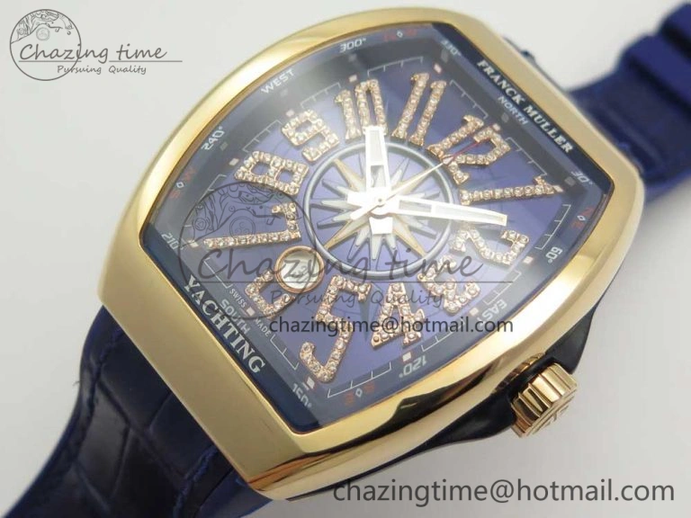 Vanguard V45 RG ABF Best Edition Blue Dial Diamonds Markers on Blue Gummy Strap A2813