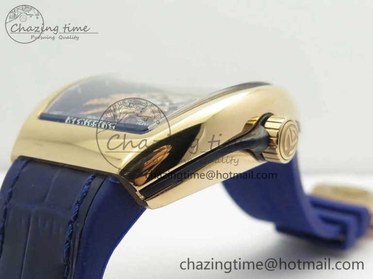 Vanguard V45 RG ABF Best Edition Blue Dial Diamonds Markers on Blue Gummy Strap A2813