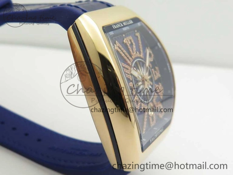 Vanguard V45 RG ABF Best Edition Blue Dial Diamonds Markers on Blue Gummy Strap A2813