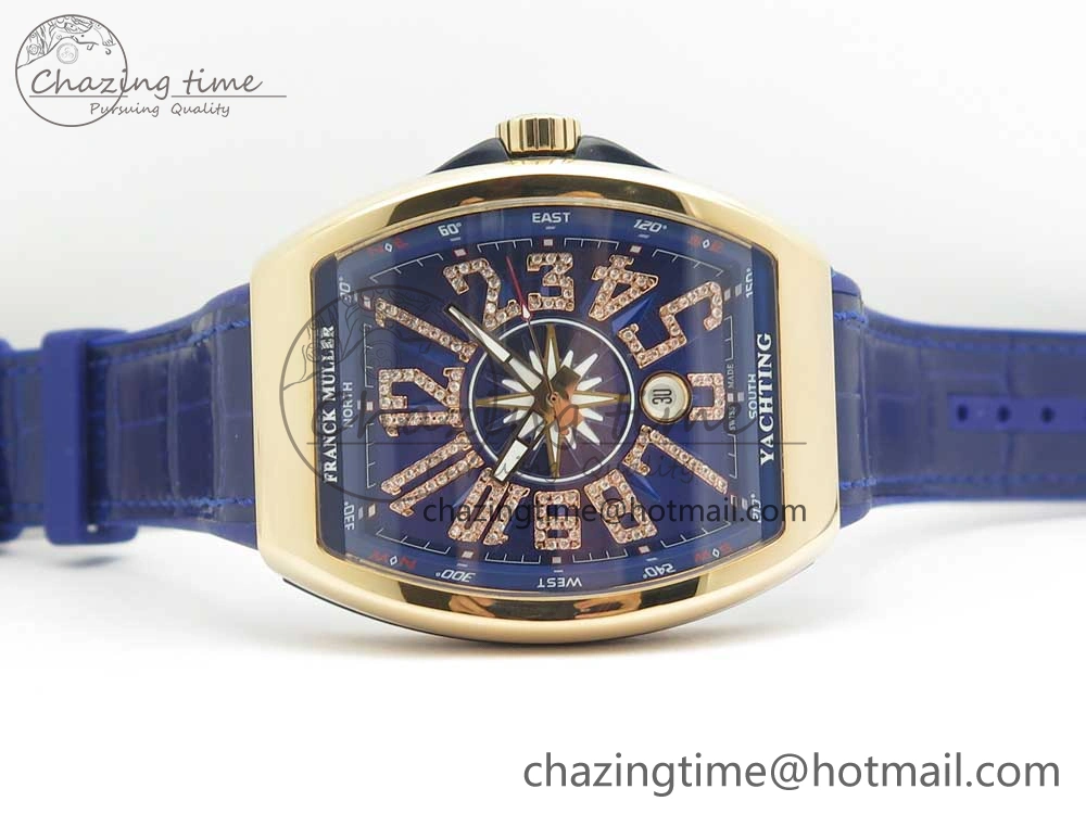 Vanguard V45 RG ABF Best Edition Blue Dial Diamonds Markers on Blue Gummy Strap A2813
