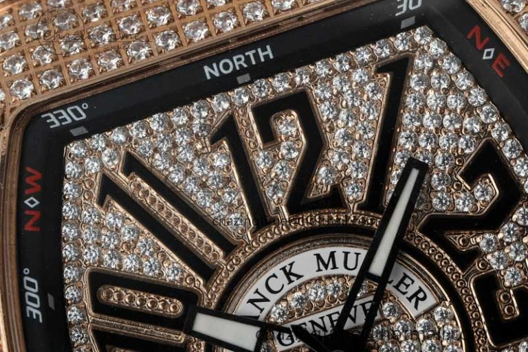 Vanguard V45 RG ABF Best Edition Full Diamonds Dial on Black Leather Strap A2824