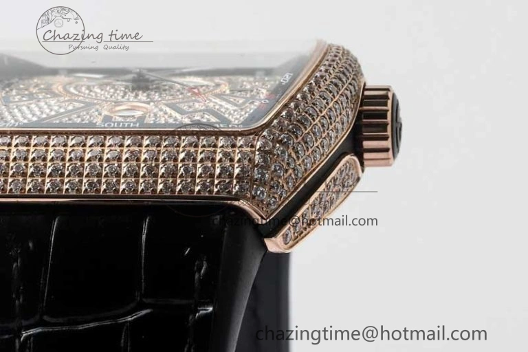 Vanguard V45 RG ABF Best Edition Full Diamonds Dial on Black Leather Strap A2824