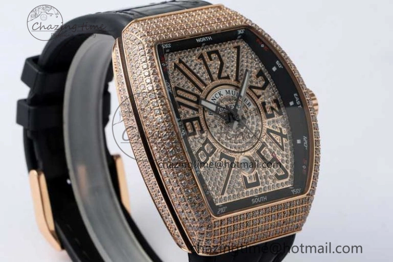 Vanguard V45 RG ABF Best Edition Full Diamonds Dial on Black Leather Strap A2824