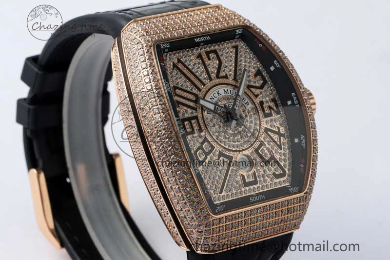 Vanguard V45 RG ABF Best Edition Full Diamonds Dial on Black Leather Strap A2824