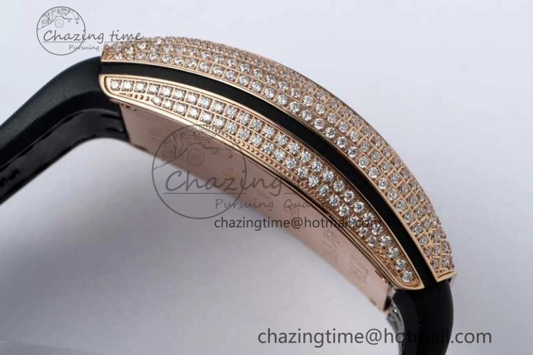 Vanguard V45 RG ABF Best Edition Full Diamonds Dial on Black Leather Strap A2824