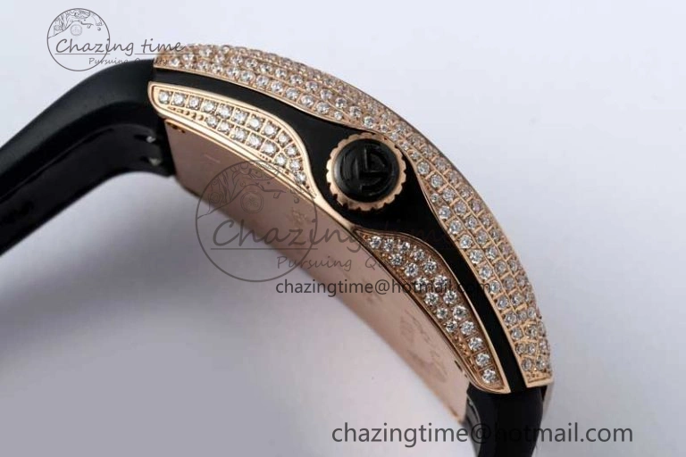 Vanguard V45 RG ABF Best Edition Full Diamonds Dial on Black Leather Strap A2824