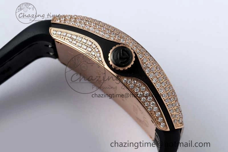 Vanguard V45 RG ABF Best Edition Full Diamonds Dial on Black Leather Strap A2824