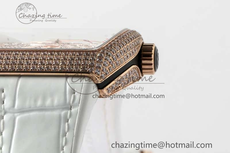 Vanguard V45 RG ABF Best Edition Full Diamonds Dial on White Leather Strap A2824