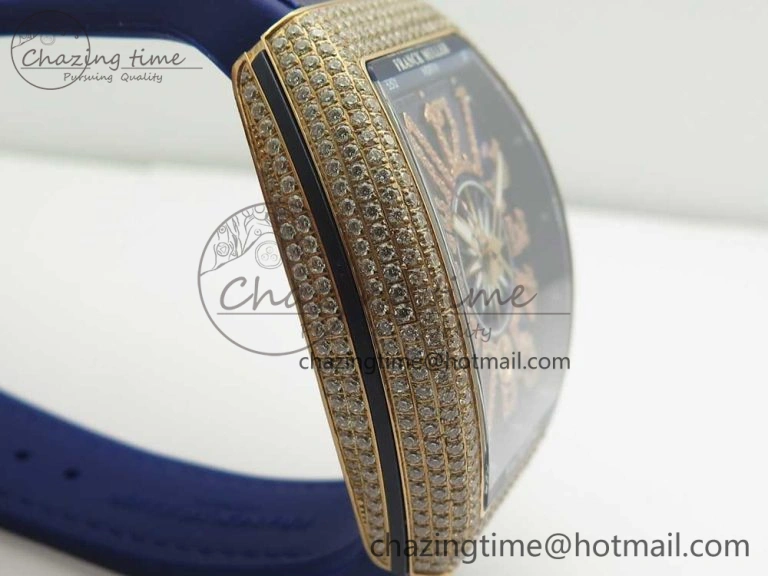 Vanguard V45 RG Full Diamonds Blue Textured Diamonds Markers on Blue Gummy Strap A2813