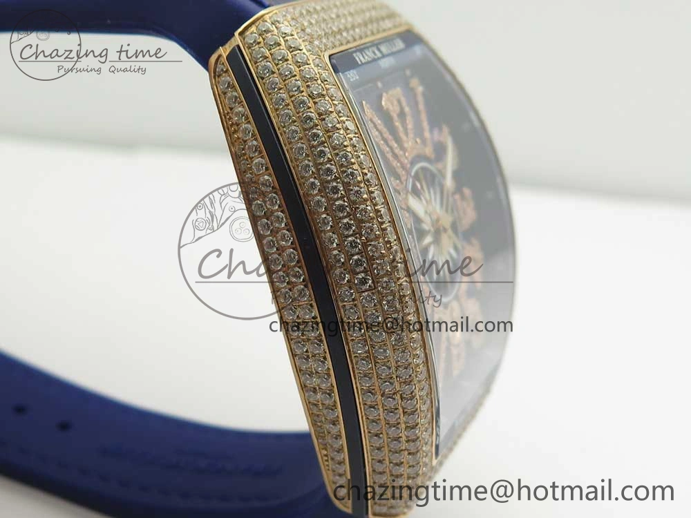 Vanguard V45 RG Full Diamonds Blue Textured Diamonds Markers on Blue Gummy Strap A2813