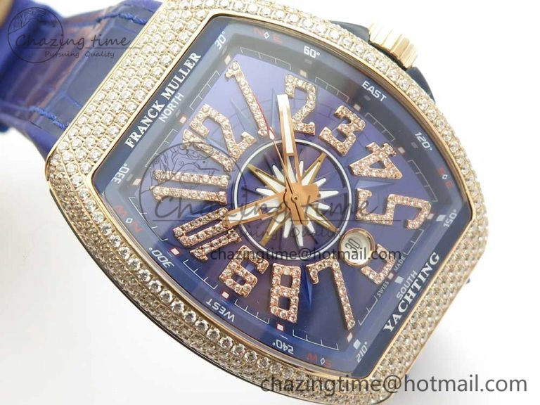 Vanguard V45 RG Full Diamonds Blue Textured Diamonds Markers on Blue Gummy Strap A2813