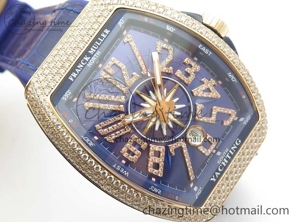 Vanguard V45 RG Full Diamonds Blue Textured Diamonds Markers on Blue Gummy Strap A2813