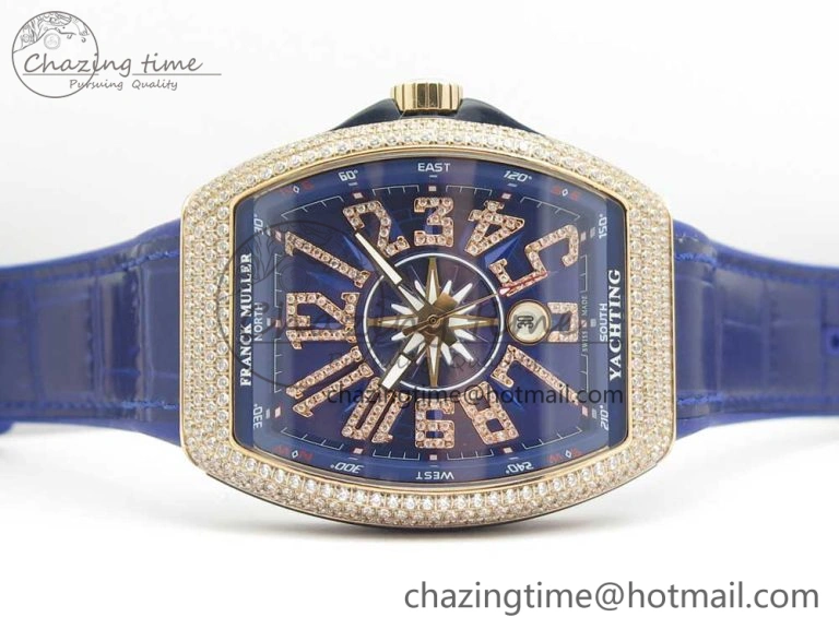 Vanguard V45 RG Full Diamonds Blue Textured Diamonds Markers on Blue Gummy Strap A2813