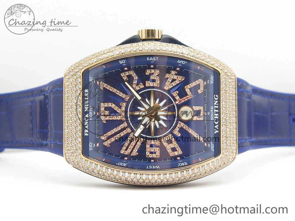 Vanguard V45 RG Full Diamonds Blue Textured Diamonds Markers on Blue Gummy Strap A2813
