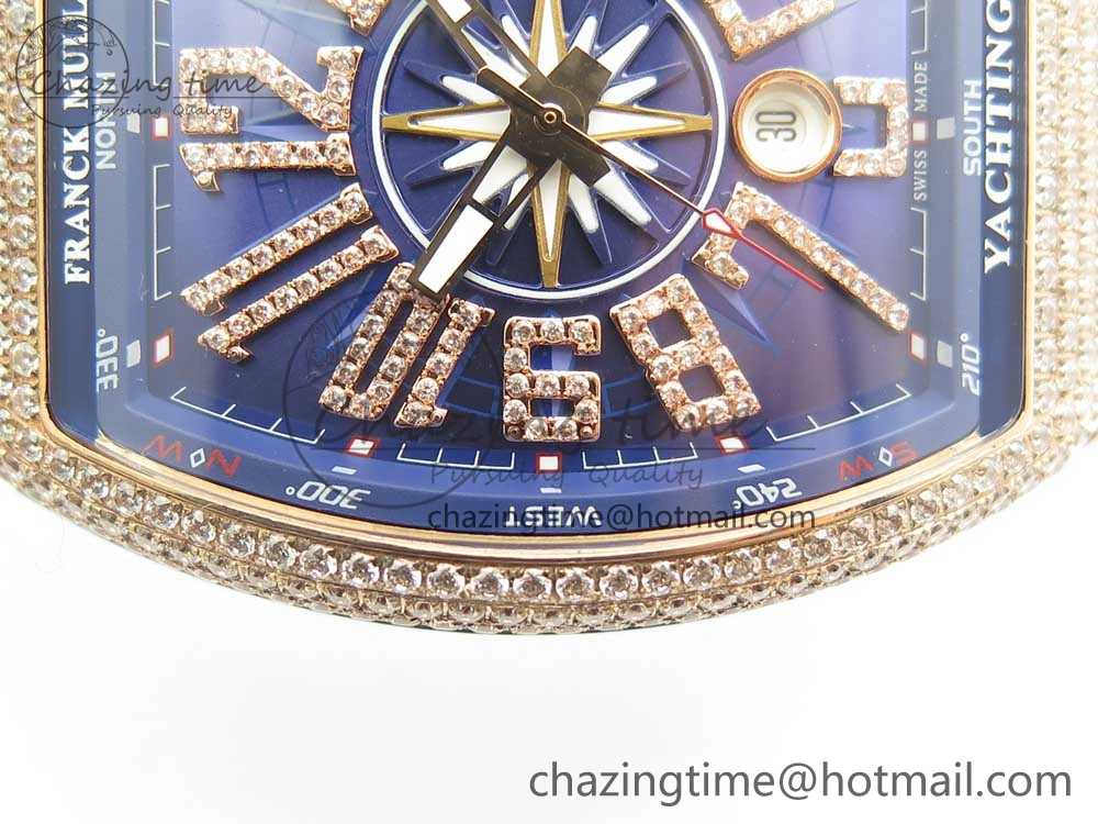 Vanguard V45 RG Full Diamonds Blue Textured Diamonds Markers on Blue Gummy Strap A2813