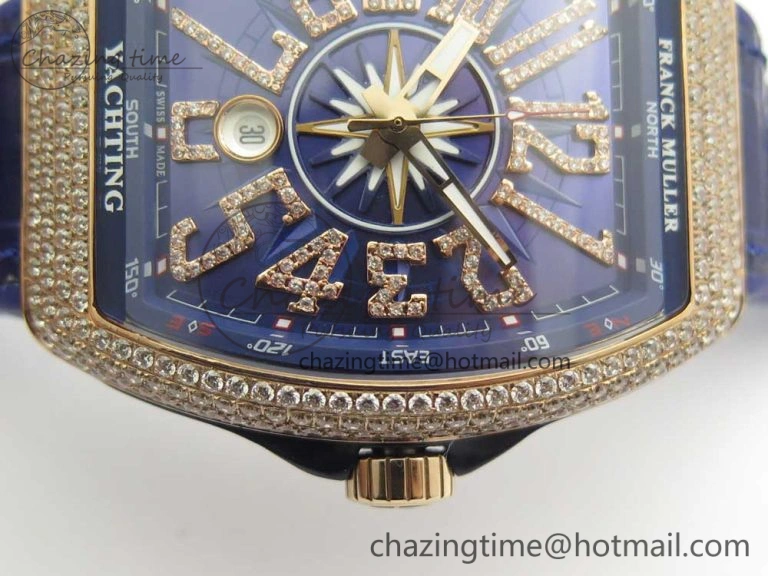 Vanguard V45 RG Full Diamonds Blue Textured Diamonds Markers on Blue Gummy Strap A2813