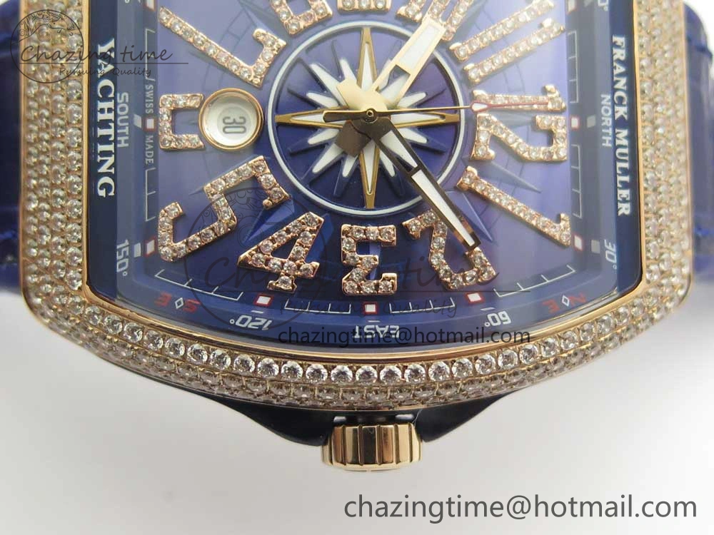 Vanguard V45 RG Full Diamonds Blue Textured Diamonds Markers on Blue Gummy Strap A2813