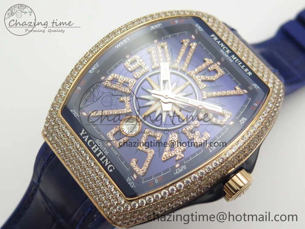 Vanguard V45 RG Full Diamonds Blue Textured Diamonds Markers on Blue Gummy Strap A2813