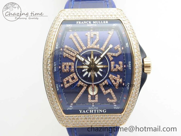 Vanguard V45 RG Full Diamonds Blue Textured Diamonds Markers on Blue Gummy Strap A2813