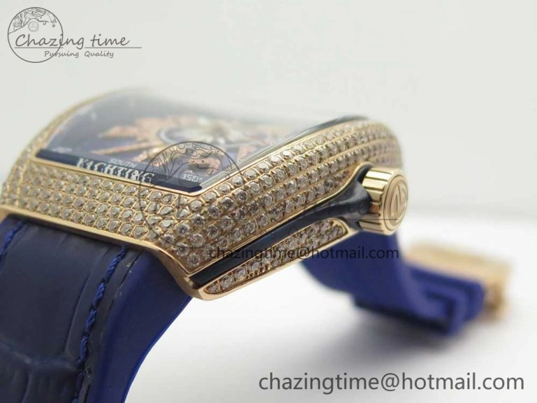 Vanguard V45 RG Full Diamonds Blue Textured Diamonds Markers on Blue Gummy Strap A2813