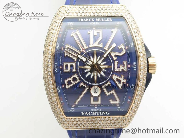 Vanguard V45 RG Full Diamonds Blue Textured Numbers Markers on Blue Gummy Strap A2813
