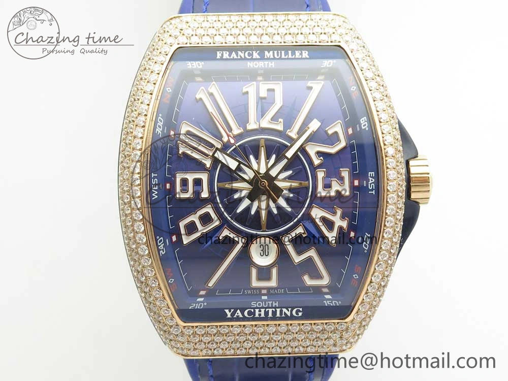 Vanguard V45 RG Full Diamonds Blue Textured Numbers Markers on Blue Gummy Strap A2813