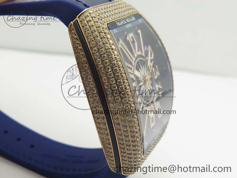 Vanguard V45 RG Full Diamonds Blue Textured Numbers Markers on Blue Gummy Strap A2813