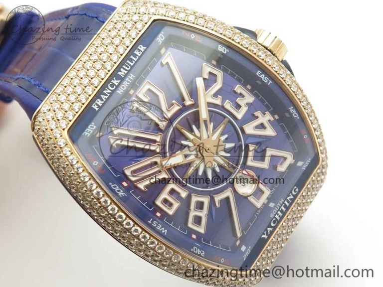 Vanguard V45 RG Full Diamonds Blue Textured Numbers Markers on Blue Gummy Strap A2813