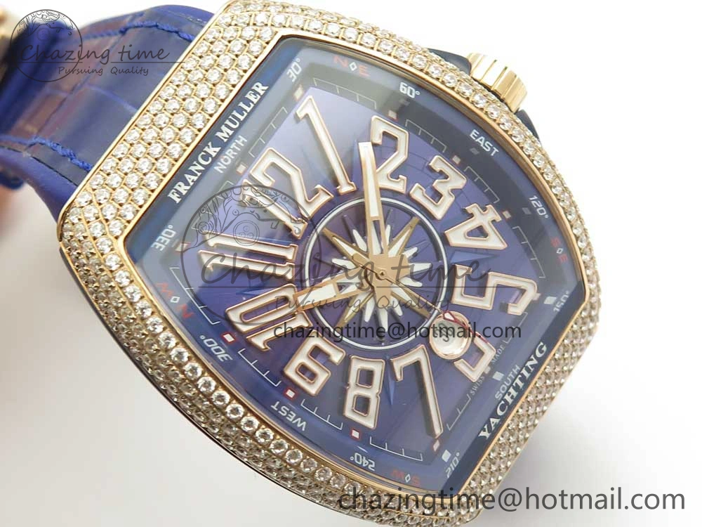 Vanguard V45 RG Full Diamonds Blue Textured Numbers Markers on Blue Gummy Strap A2813