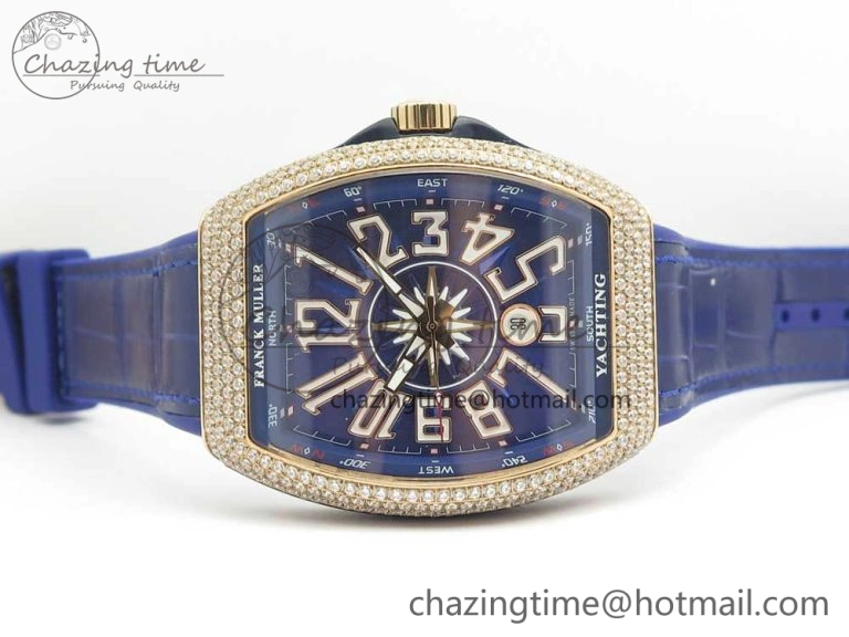 Vanguard V45 RG Full Diamonds Blue Textured Numbers Markers on Blue Gummy Strap A2813