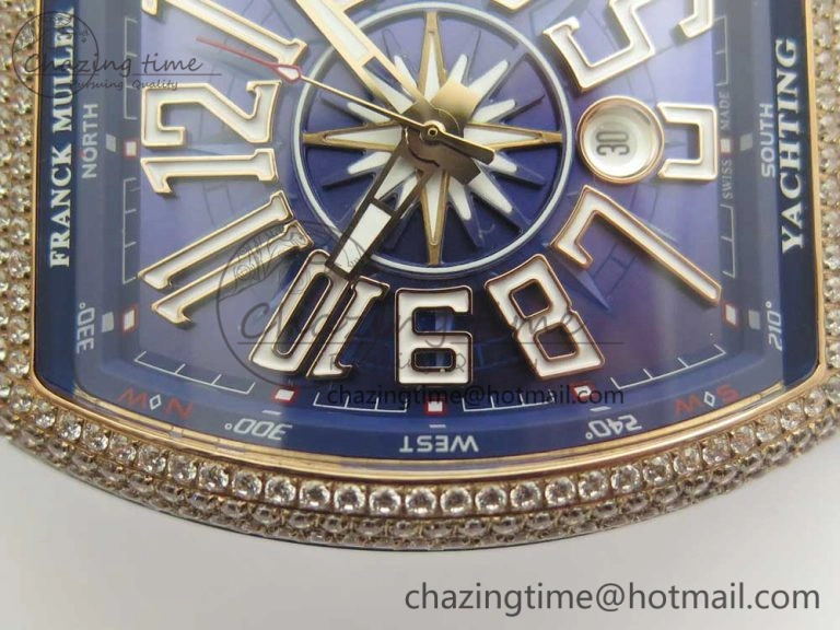 Vanguard V45 RG Full Diamonds Blue Textured Numbers Markers on Blue Gummy Strap A2813