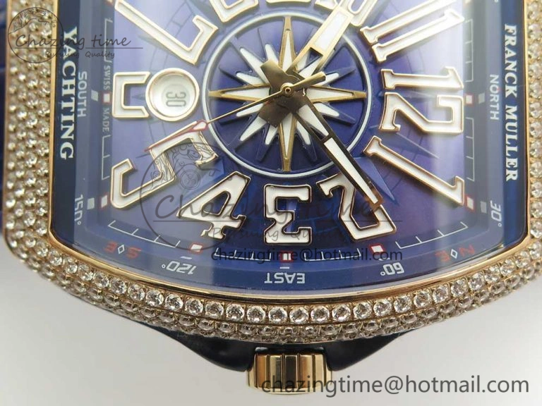 Vanguard V45 RG Full Diamonds Blue Textured Numbers Markers on Blue Gummy Strap A2813